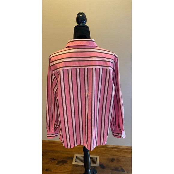 Fox Croft Womens Blouse Size 14 Pink Brown Striped Button Down Top Collared - Picture 5 of 12